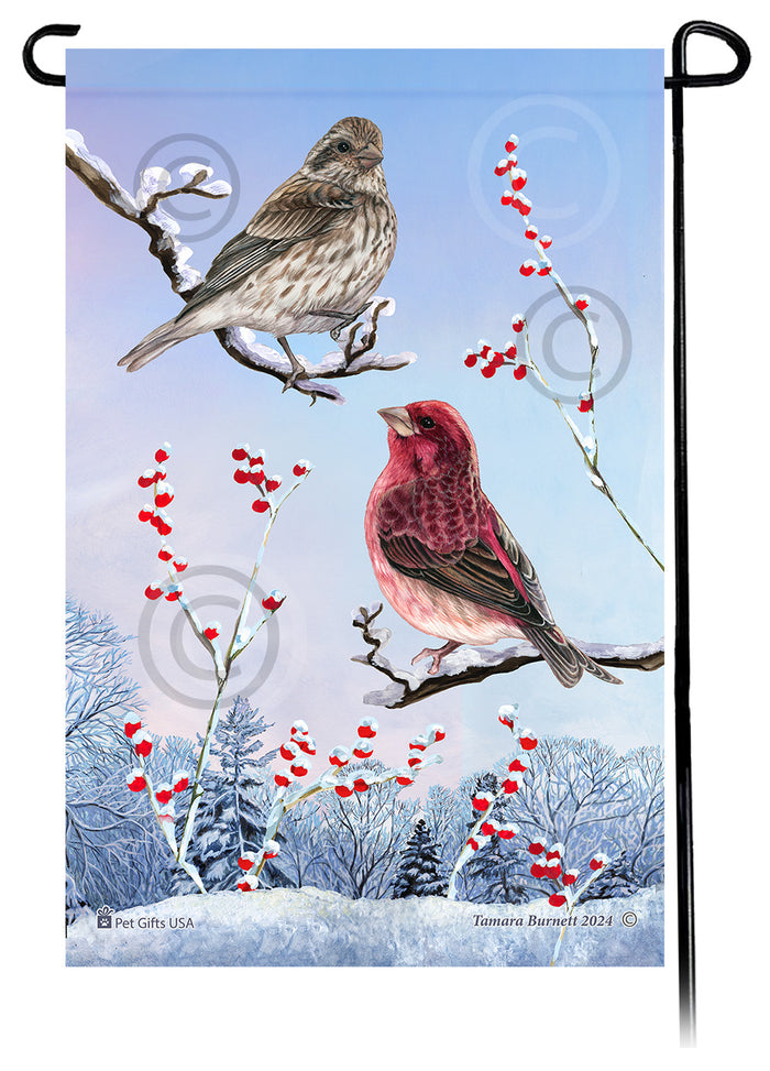 Purple Finch Winterberries Garden Flags