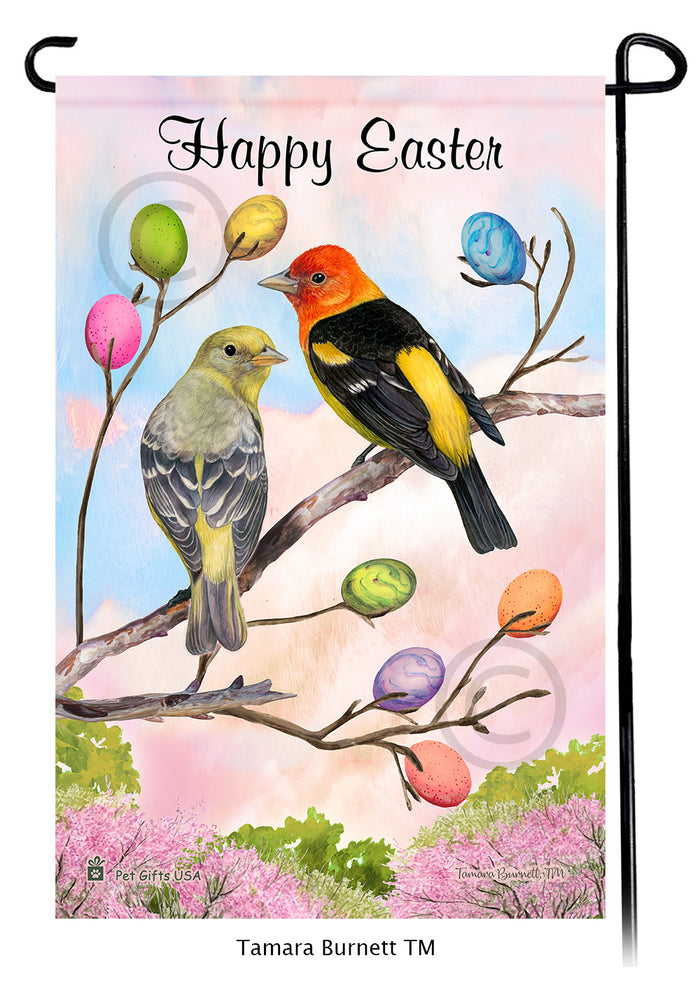 Western Tanager Happy Easter Garden Flags