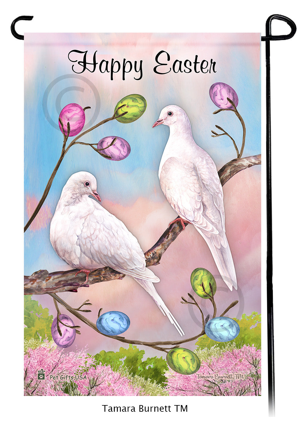 White Doves Happy Easter Garden Flags