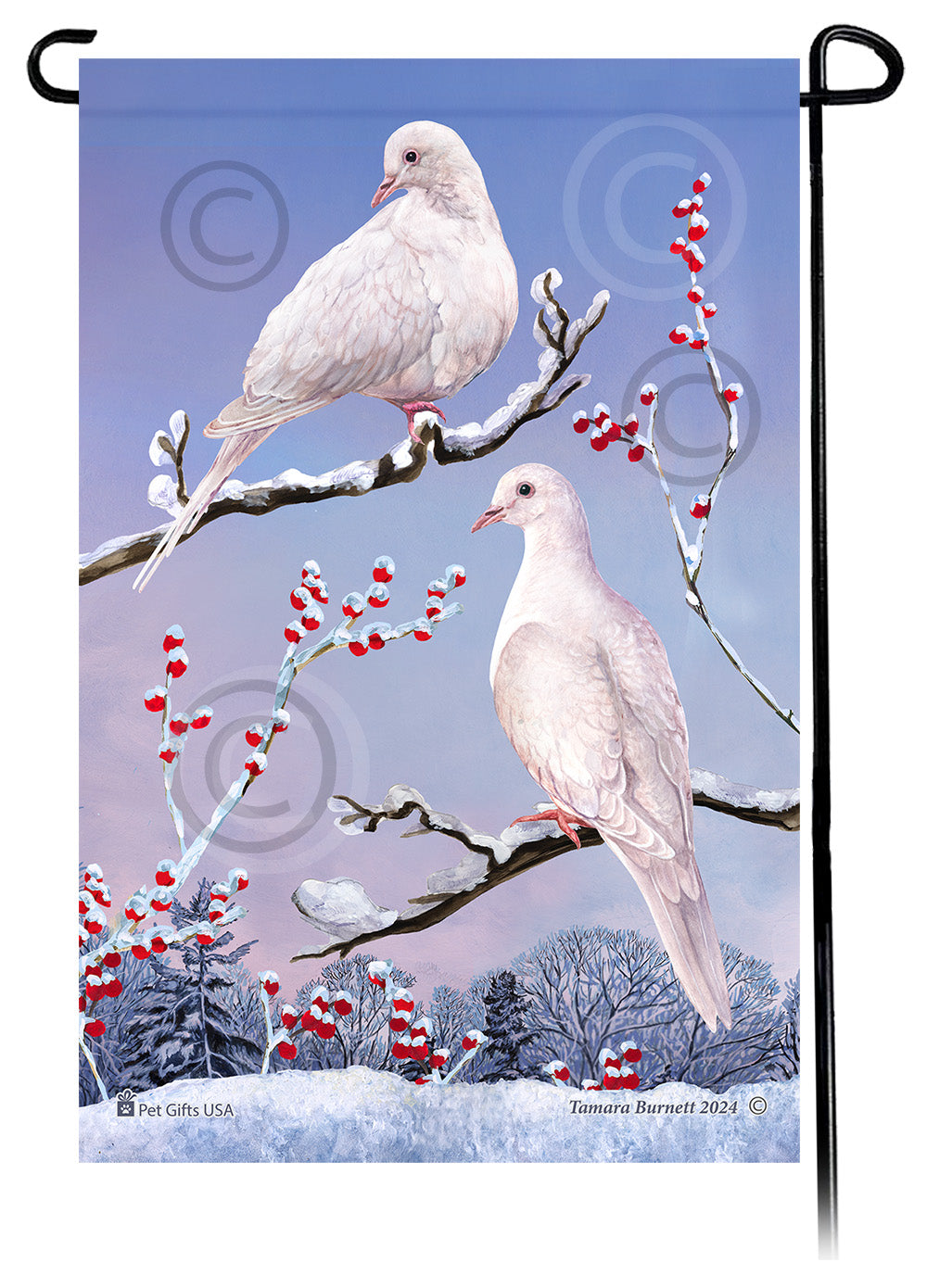 White Doves Winterberries Garden Flags