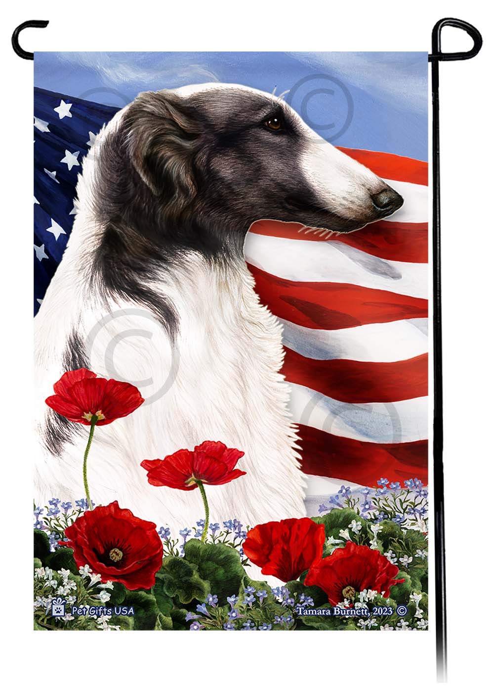 Borzoi Patriotic Flowers Garden Flags