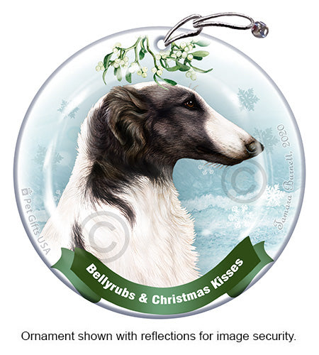 Borzoi Black and White Bellyrubs and Christmas Kisses Ornament