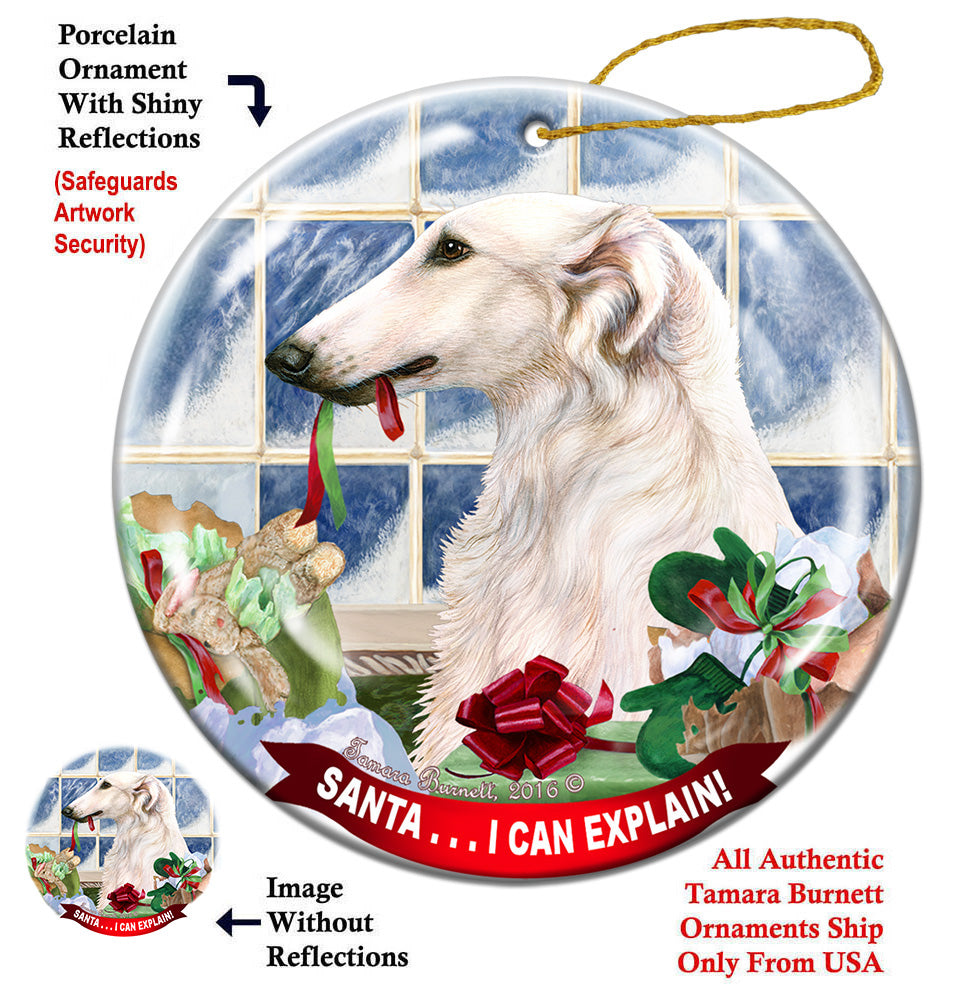 Borzoi White - Santa I Can Explain Ornament