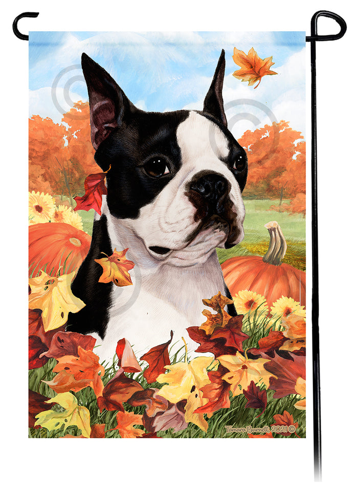 Boston Terrier Falling Leaves Garden Flags