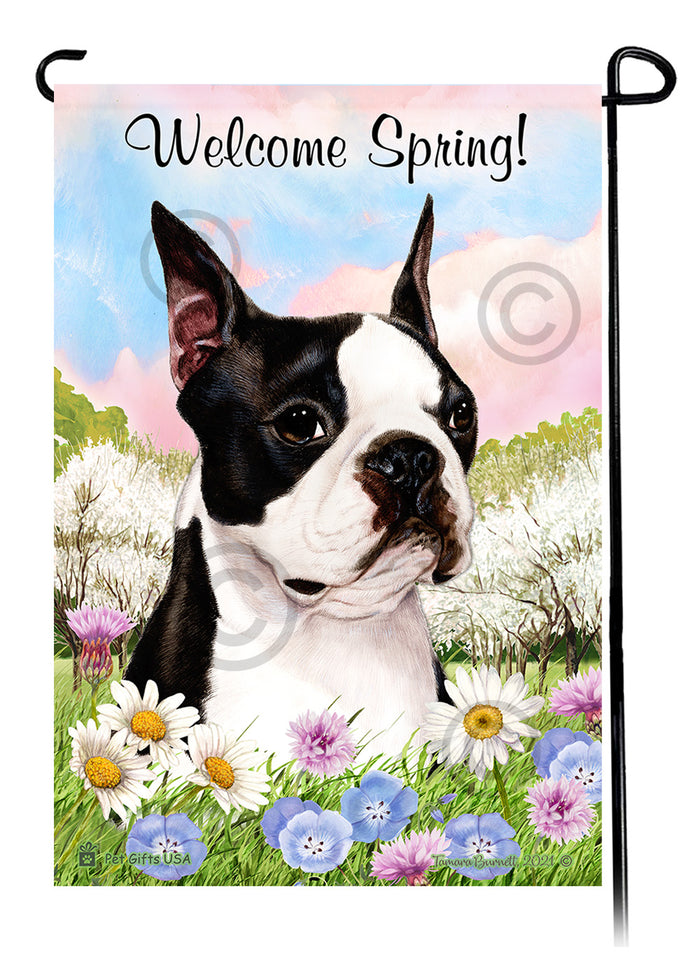 Boston Terrier Welcome Spring Garden Flags