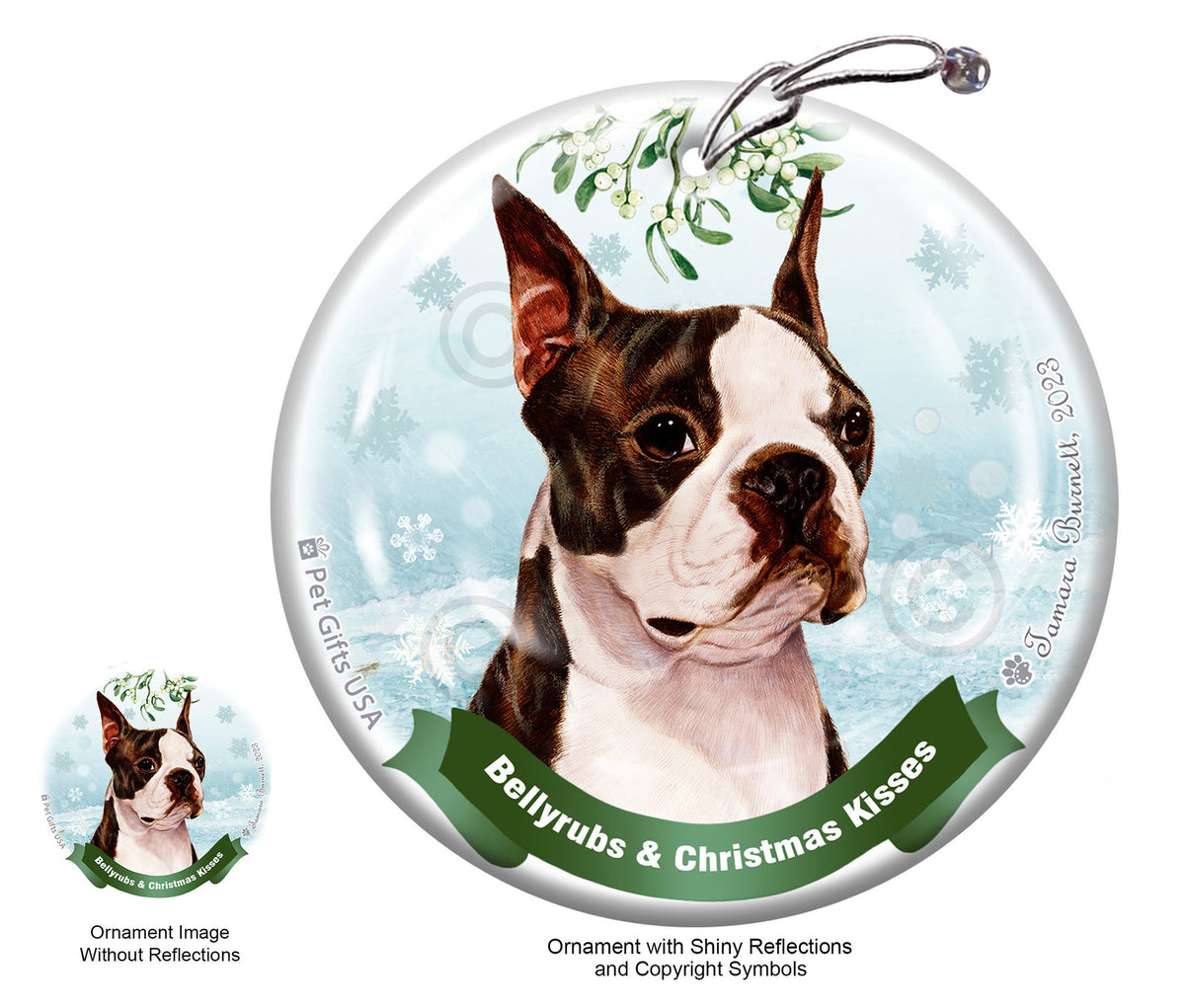 Boston Terrier Brindle and White Ornament