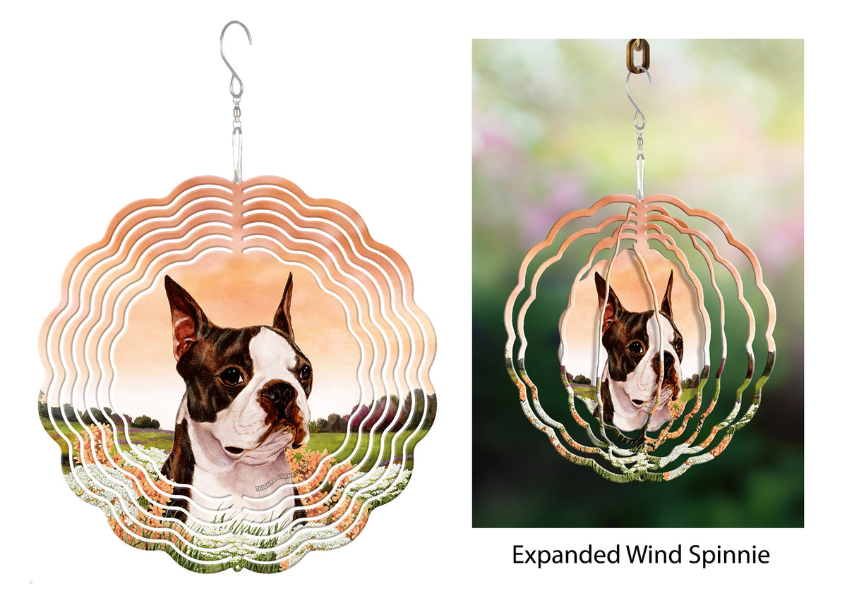 Boston Terrier Brindle And White Wind Spinner