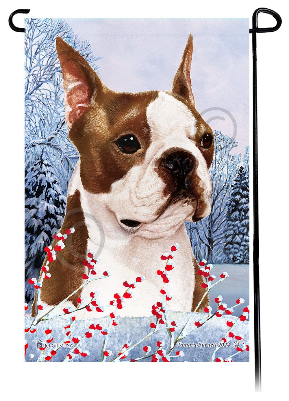 Boston Terrier Winterberries - Garden Flag
