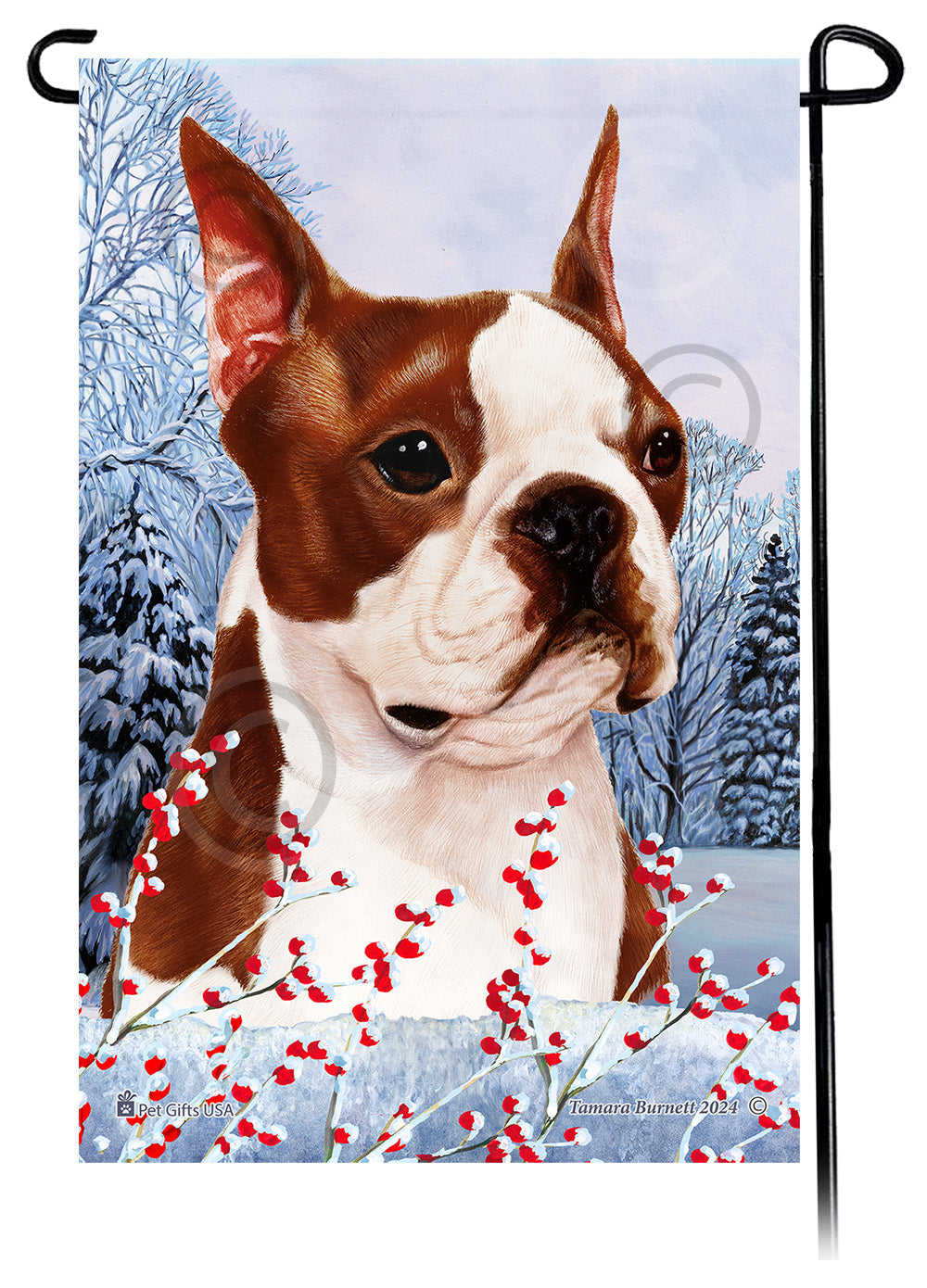 Boston Terrier Winterberries - Garden Flag
