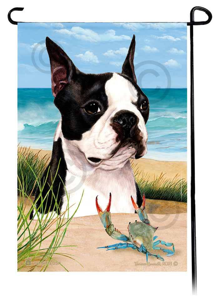 Boston Terrier Summer Flowers Garden Flag