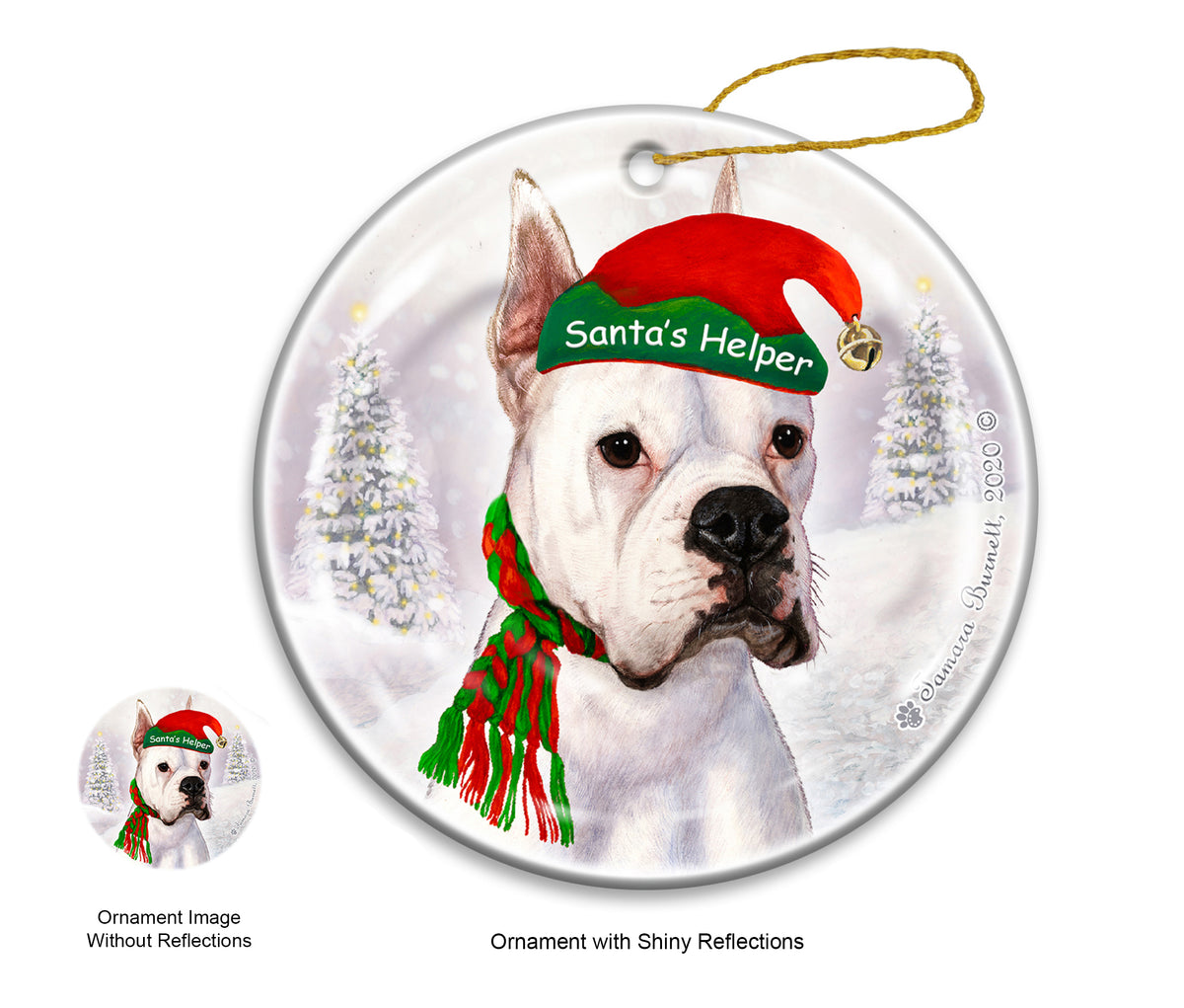 Boxer White Cropped Ornament