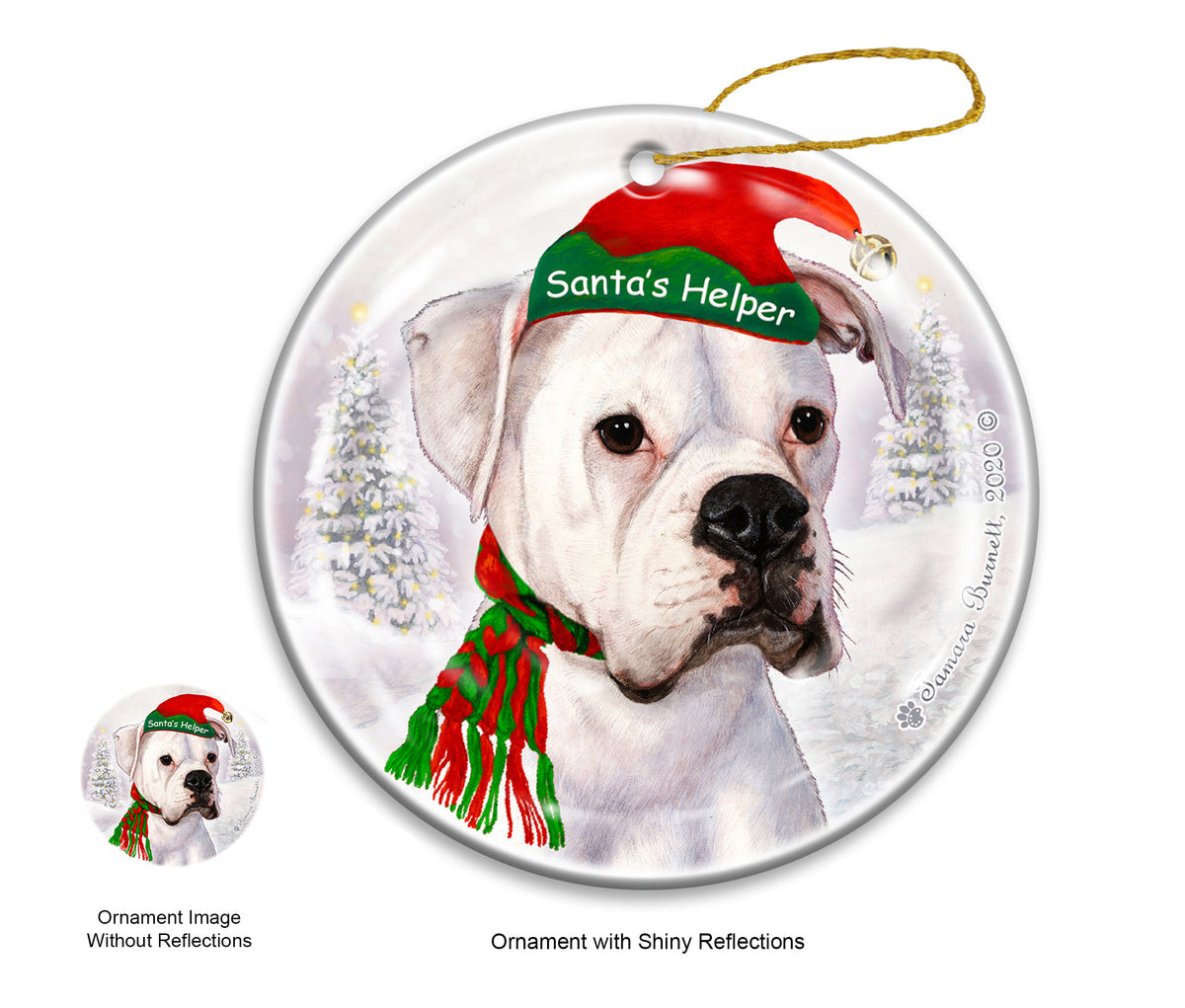Boxer White Uncropped Ornament
