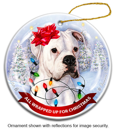 Boxer White Uncropped Ornament