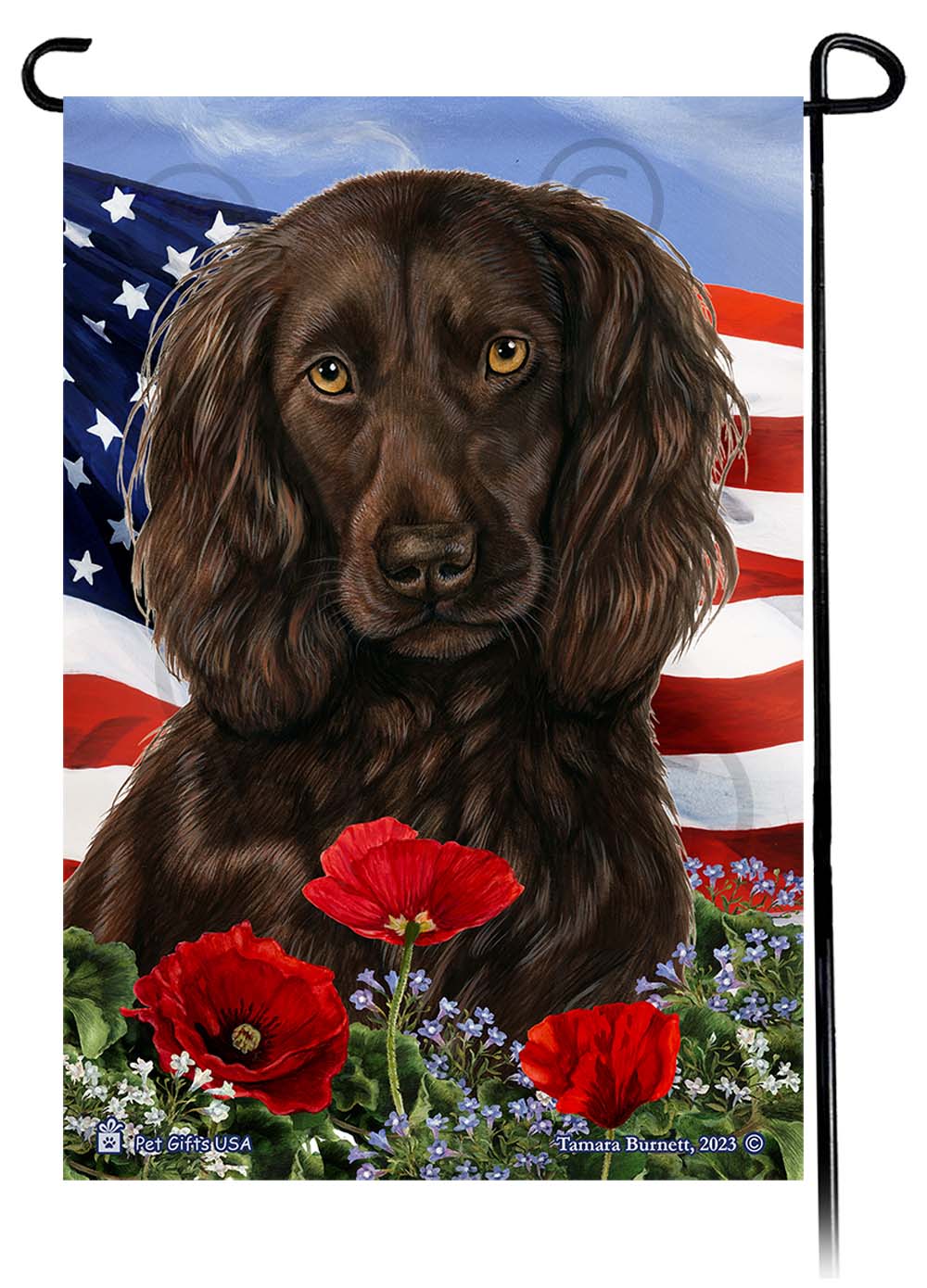 Boykin Spaniel Patriotic Flowers - Garden Flag