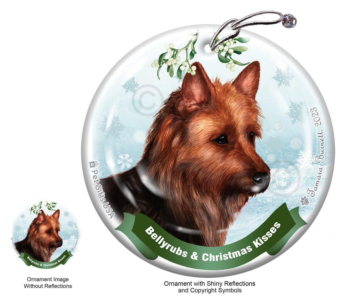Australian Terrier Bellyrubs and Christmas Kisses Ornament