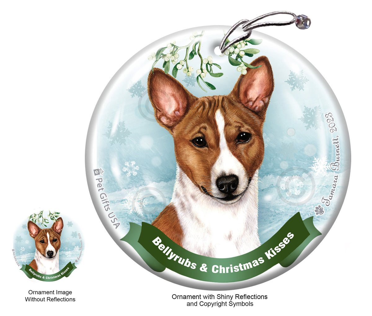Basenji Red and White Ornament