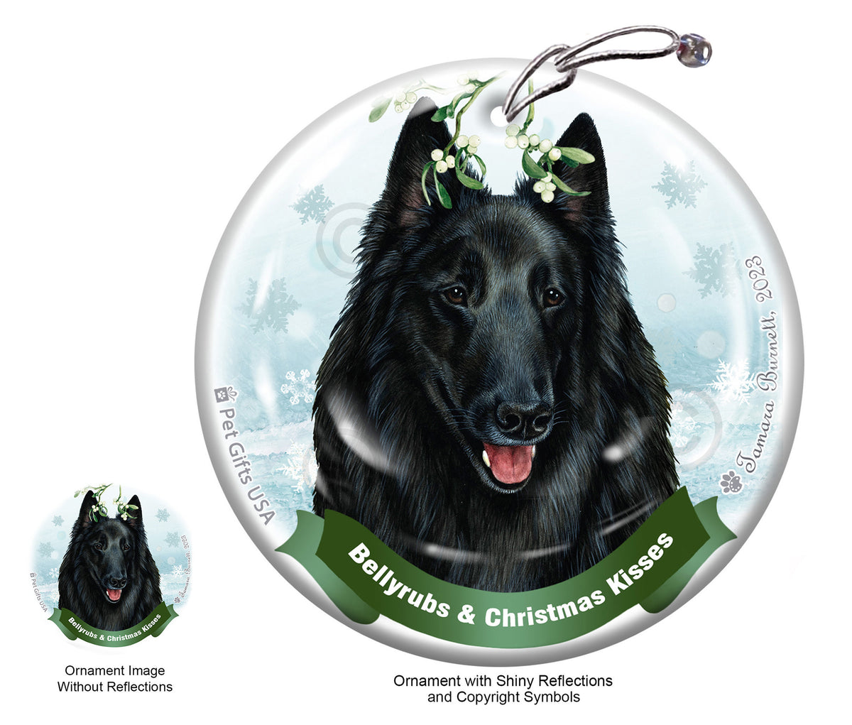 Belgian Sheepdog Style Bellyrubs and Christmas Kisses Ornament