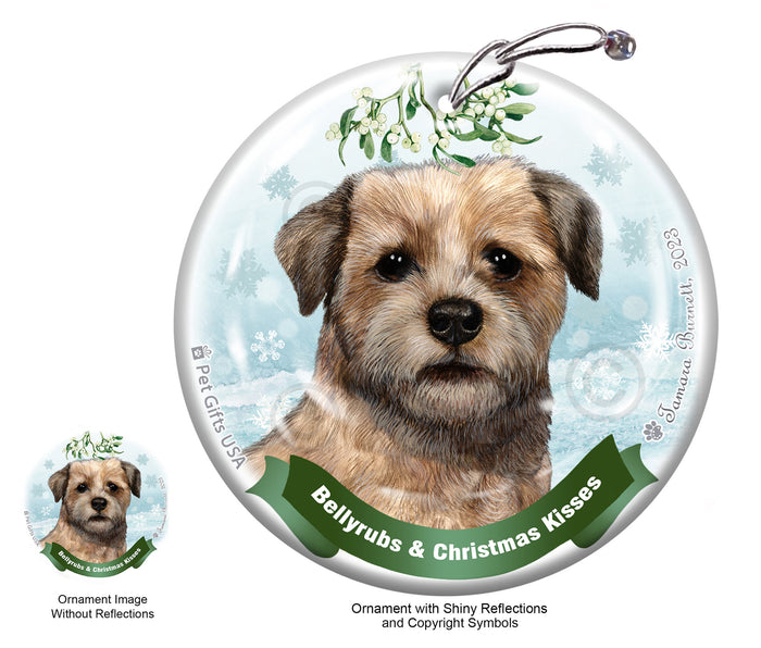 Border Terrier Bellyrubs and Christmas Kisses Ornament