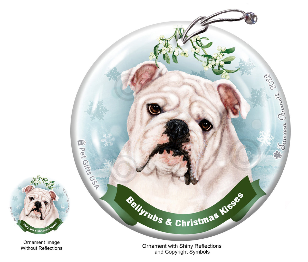 Bulldog English White Ornament