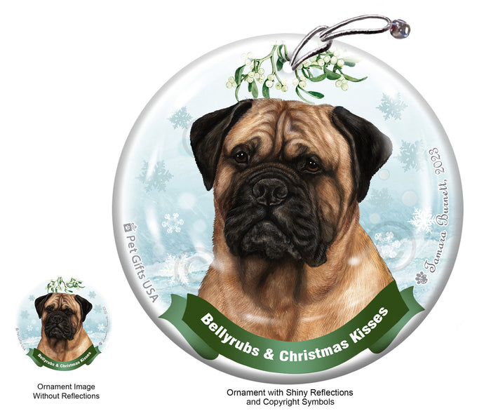 Bullmastiff Fawn Bellyrubs and Christmas Kisses Ornament