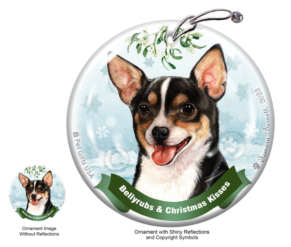 Chihuahua Short Hair Bellyrubs and Christmas Kisses Ornament