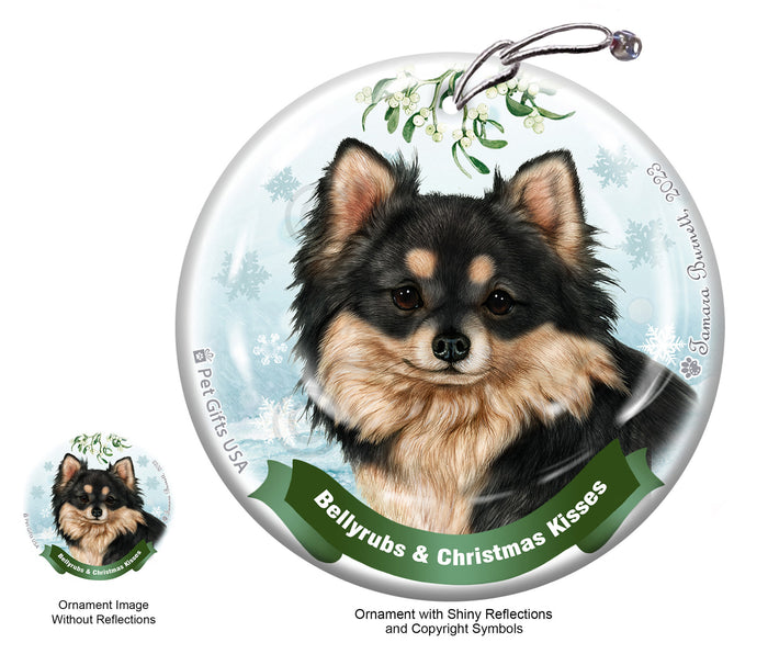 Chihuahua Long Hair Bellyrubs and Christmas Kisses Ornament