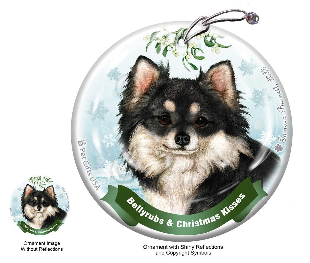 Chihuahua Long Hair Black and White Ornament