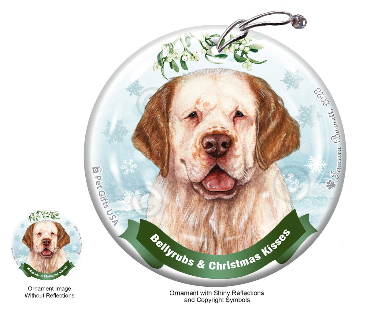 Clumber Spaniel Orange and White Ornament