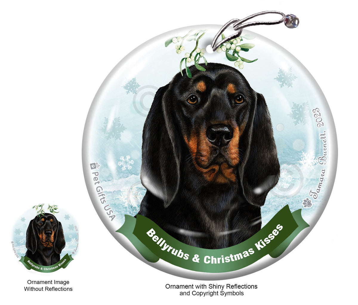 Black and Tan Coonhound Bellyrubs and Christmas Kisses Ornament