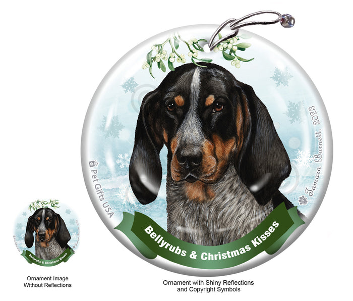 Bluetick Coonhound Bellyrubs and Christmas Kisses Ornament