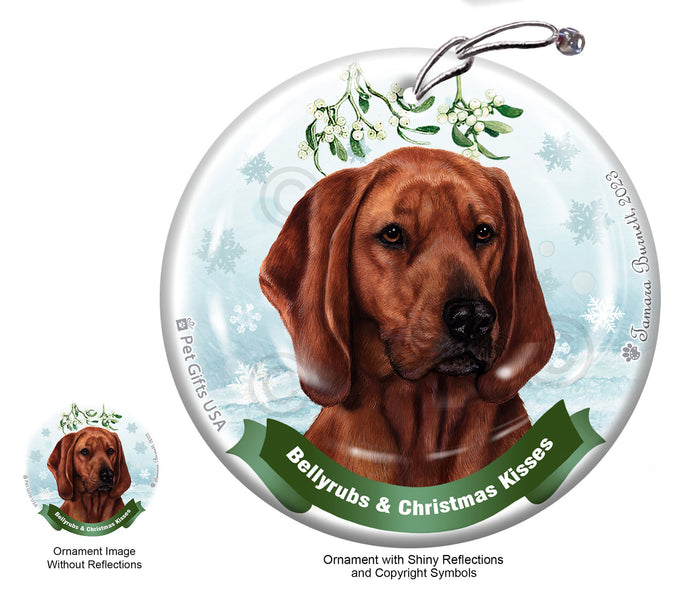 Redbone Coonhound Bellyrubs and Christmas Kisses Ornament