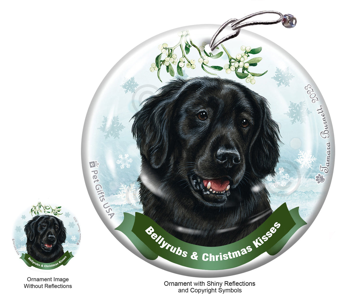 Flat Coated Retriever Bellyrubs and Christmas Kisses Ornament