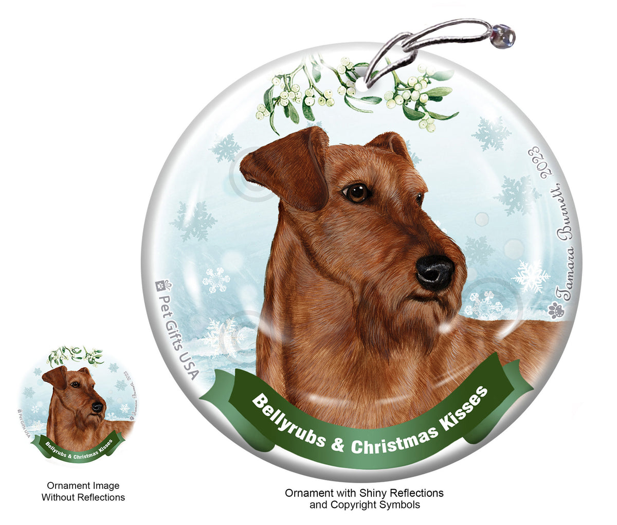 Irish Terrier Wheaten Bellyrubs and Christmas Kisses Ornament