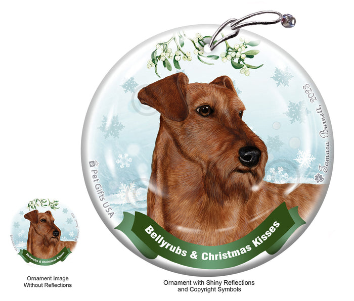 Irish Terrier Wheaten Bellyrubs and Christmas Kisses Ornament