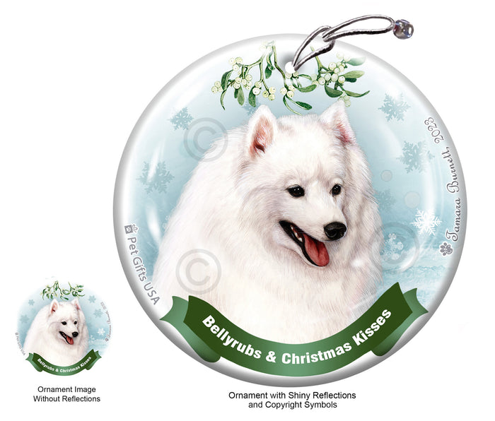 Japanese Spitz White Bellyrubs and Christmas Kisses Ornament