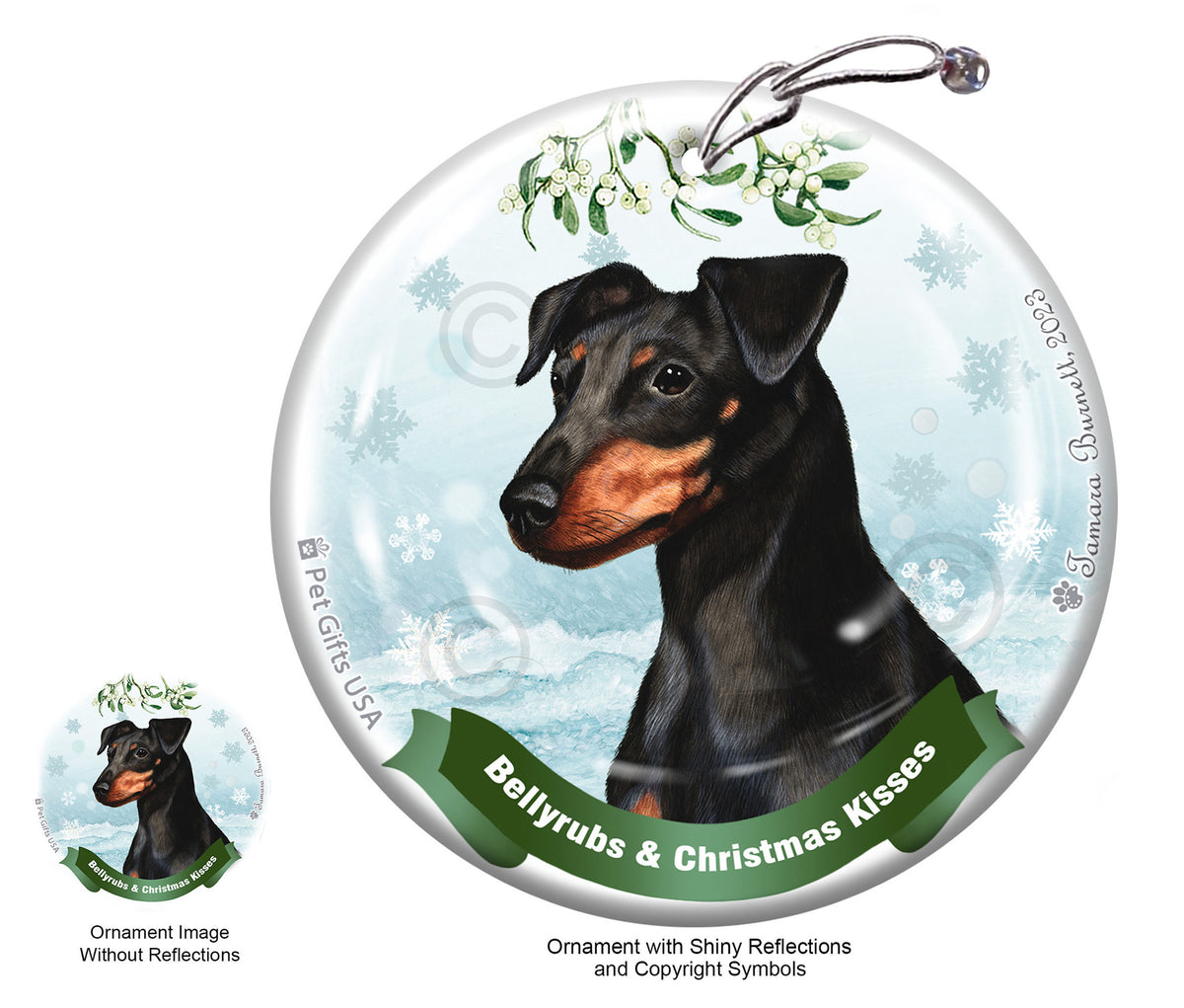 Miniature Pinscher Uncropped Black and Tan Ornament