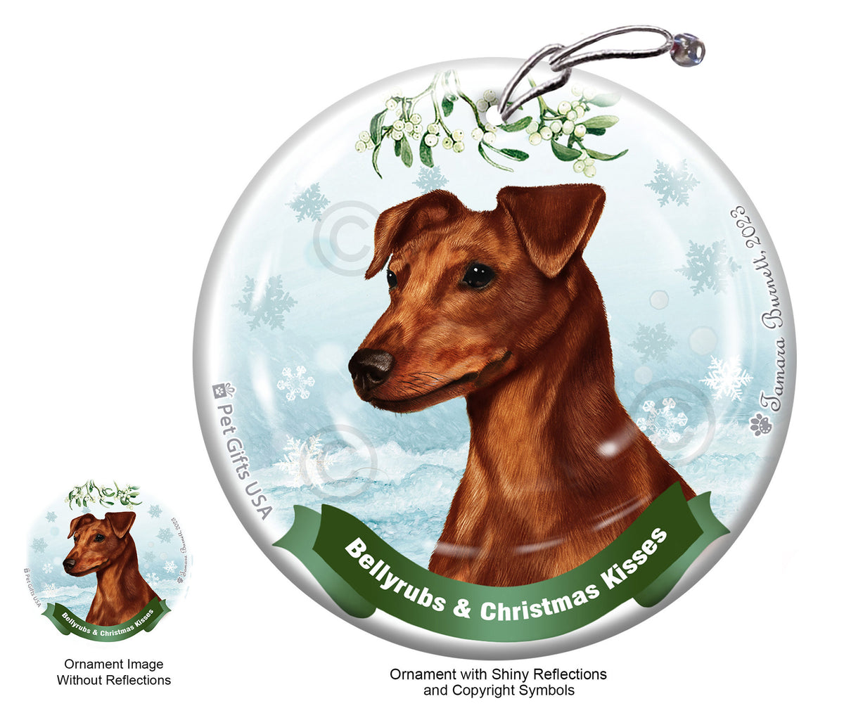 Miniature Pinscher Uncropped Red Ornament
