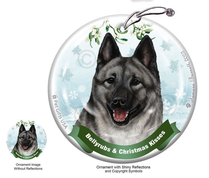 Norwegian Elkhound Bellyrubs and Christmas Kisses Ornament