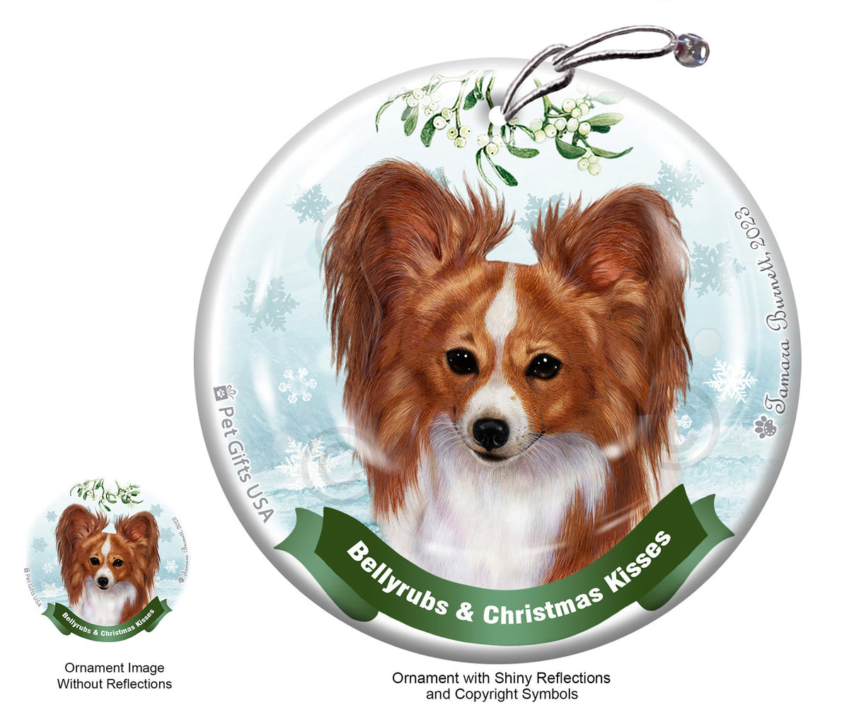 Papillon Red and White Ornament