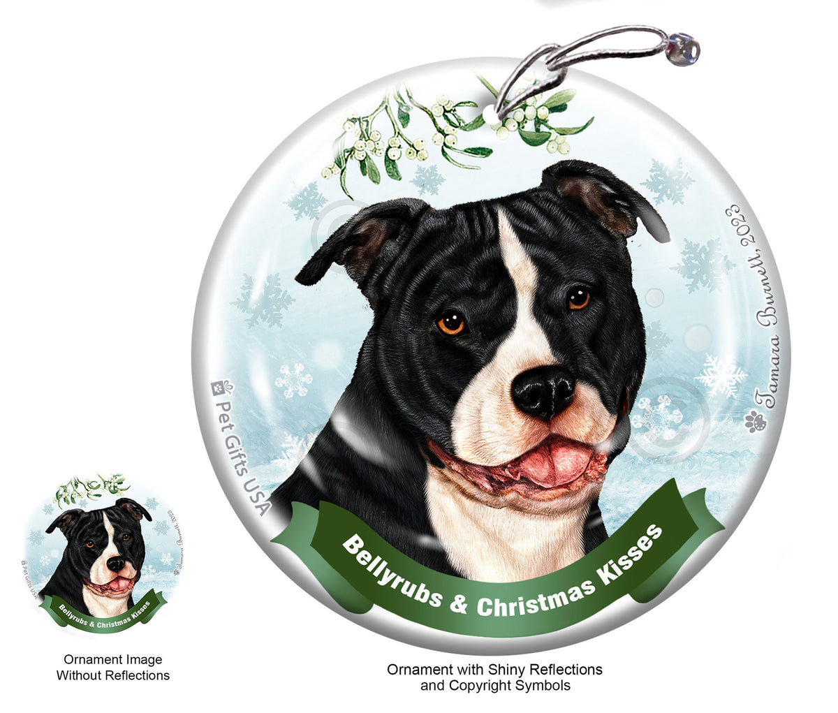 Pit Bull Black and White Uncropped Ornament