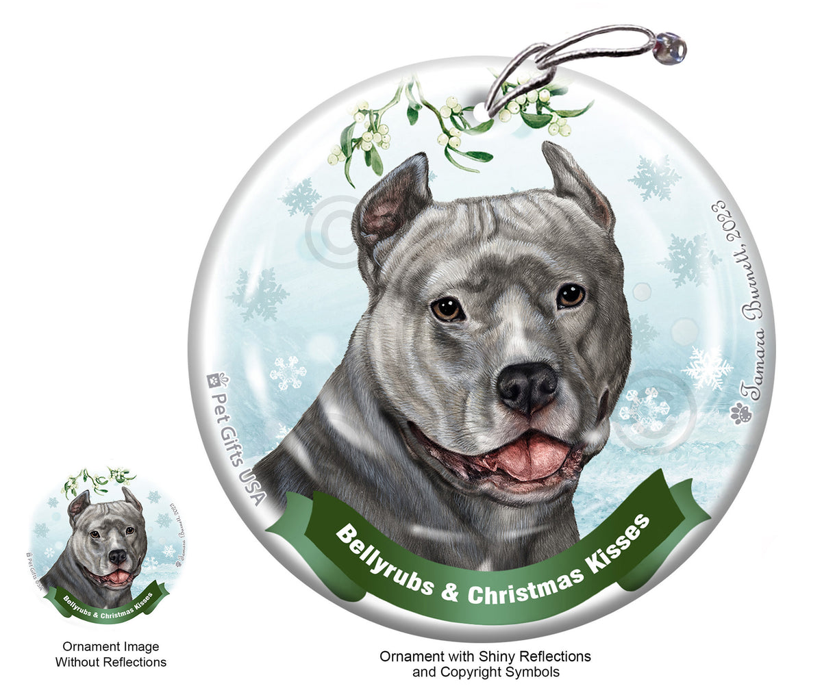 Pit Bull Blue Cropped Ornament