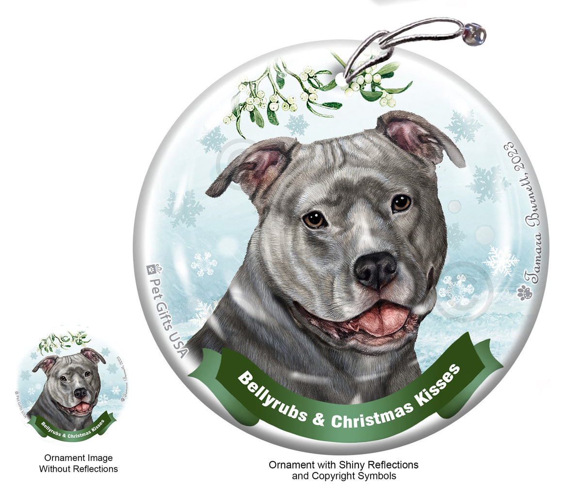 Pit Bull Blue Uncropped Ornament