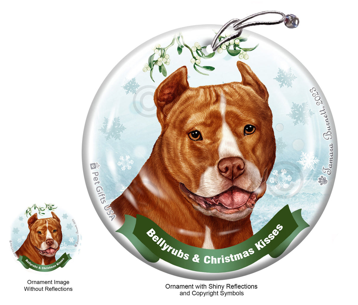 Pit Bull Orange and White Cropped Ornament