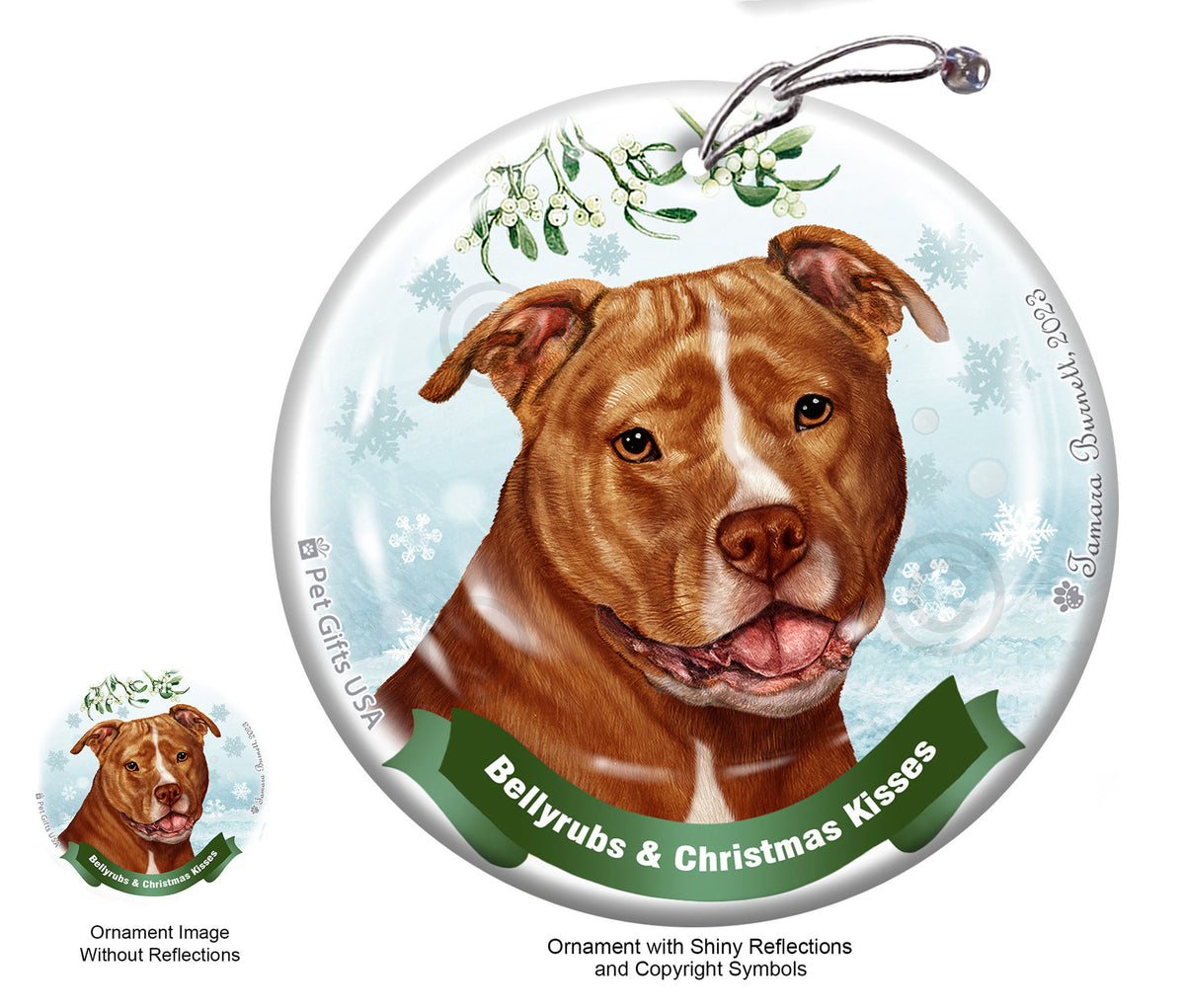 Pit Bull Orange and White Uncropped Ornament