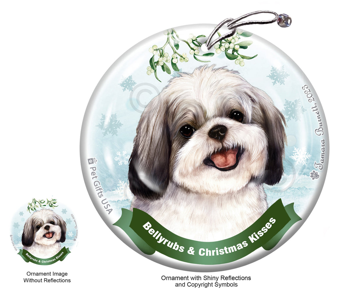 Shih Tzu Silver and White Ornament