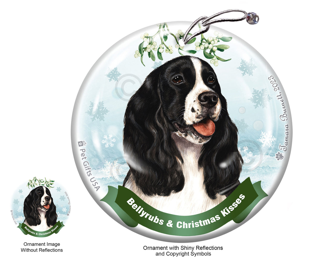 Springer Spaniel Bellyrubs and Christmas Kisses Ornament