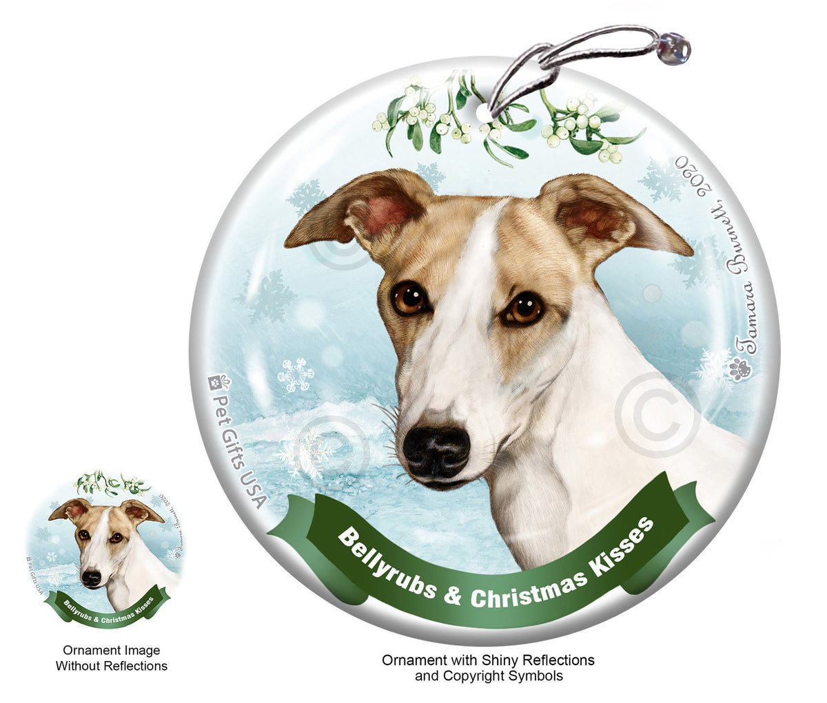 Whippet Fawn and White Ornament