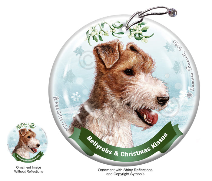 Wire Hair Fox Terrier Bellyrubs and Christmas Kisses Ornament