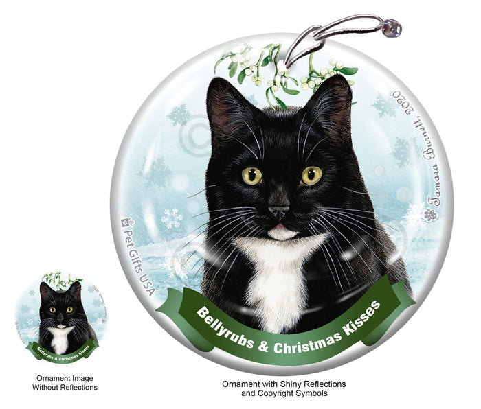 Tuxedo Black and White Bellyrubs and Christmas Kisses Ornament