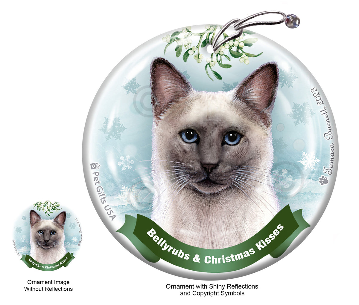 Siamese Blue Point Bellyrubs and Christmas Kisses Ornament